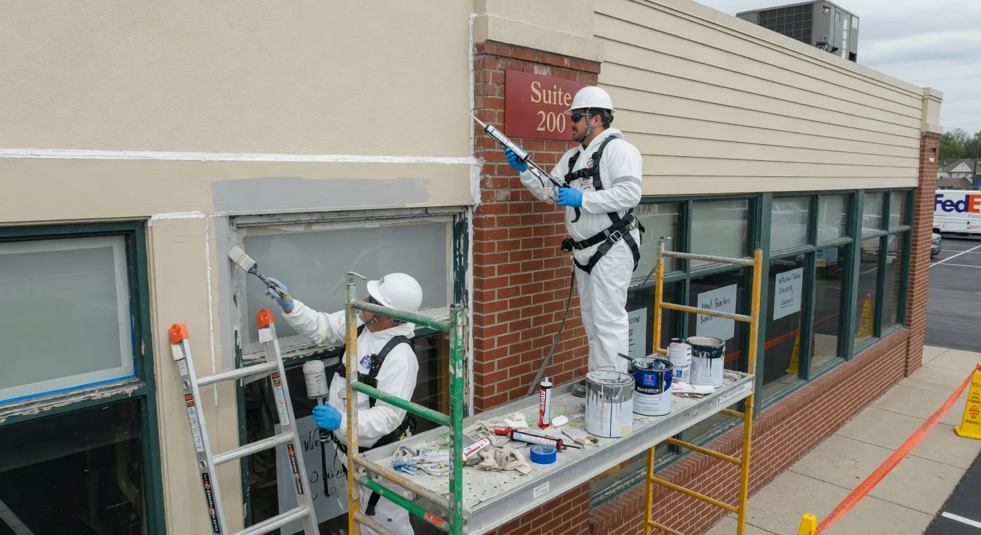 Professional sealing and painting on a commercial building in downtown Savannah, Georgia